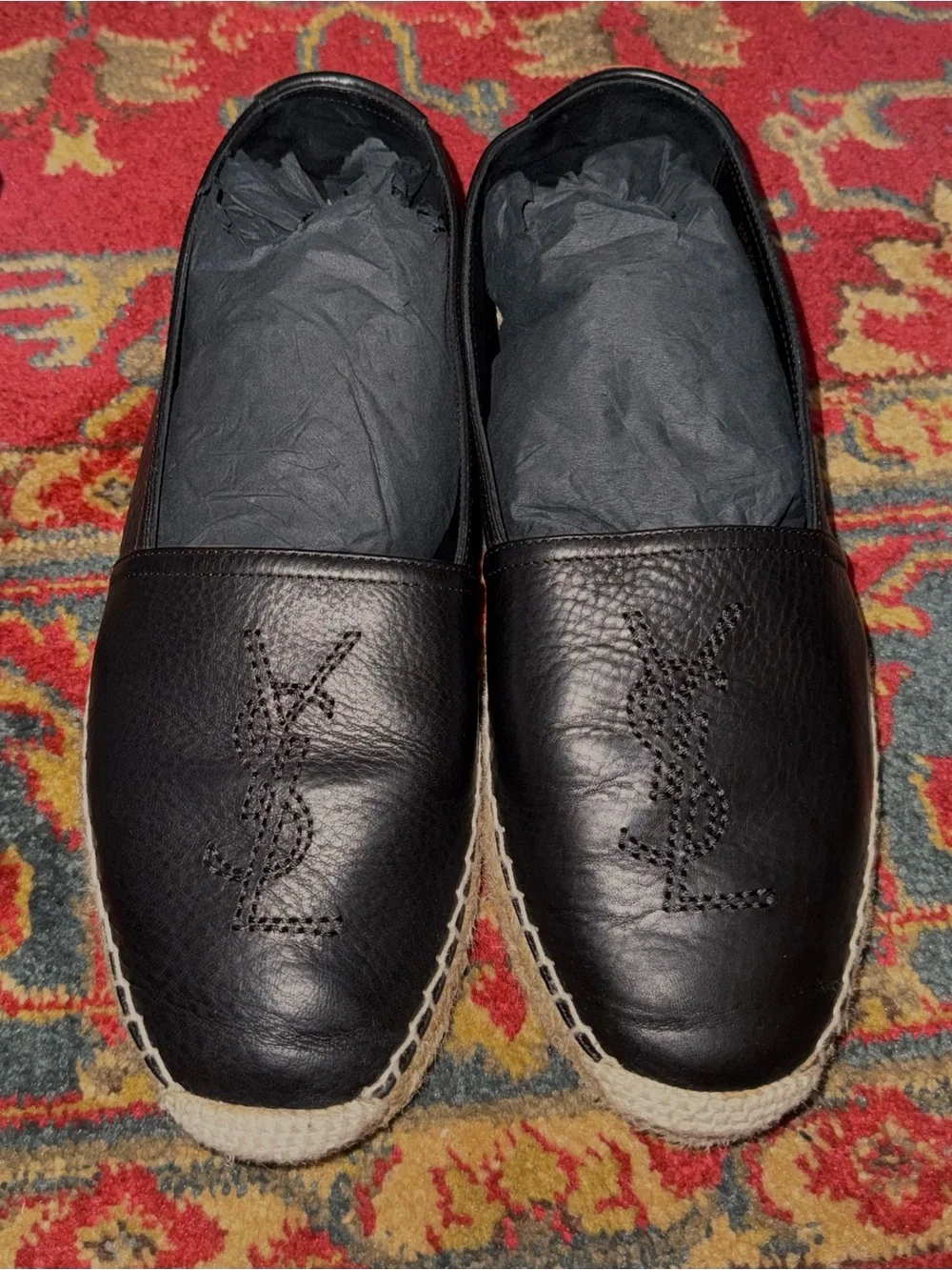 Saint Laurent Men’s Cassandre Slip-On Espadrilles in Black (41 EU | 8 US)